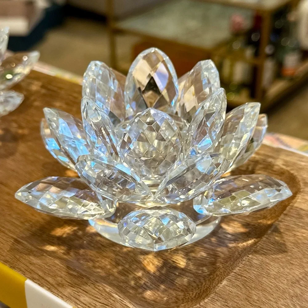 NWT Crystal Lotus Candle Holder Set (2) Shannon by Godinger Dublin, Ireland